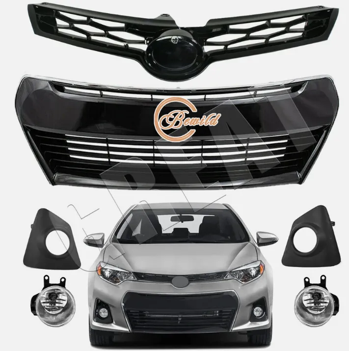 Front bumper upper and lower grille fog lamp set
