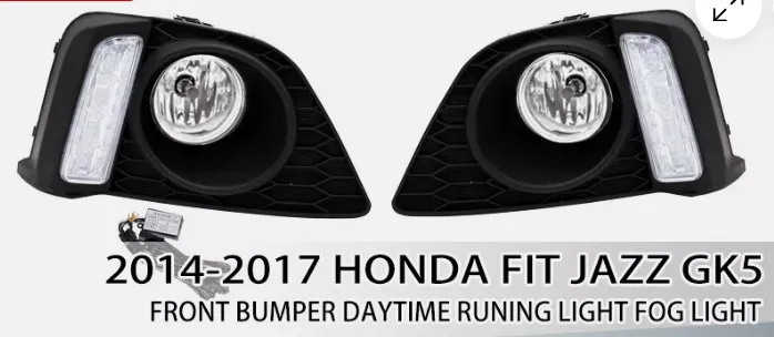 Suitable for 2015-2017 Honda Fit Jazz GK5 DRL Front Bumper LED Driving Fog Lights Lamps