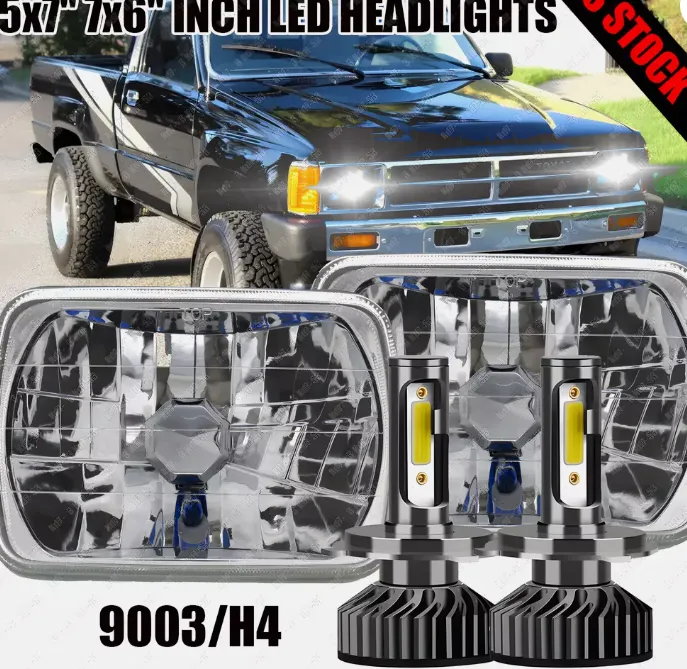 1Pair 7x6" LED Headlights H4 Hi-Lo Suitable for 1988-1997 Toyota Hilux Pickup 1982-1995
