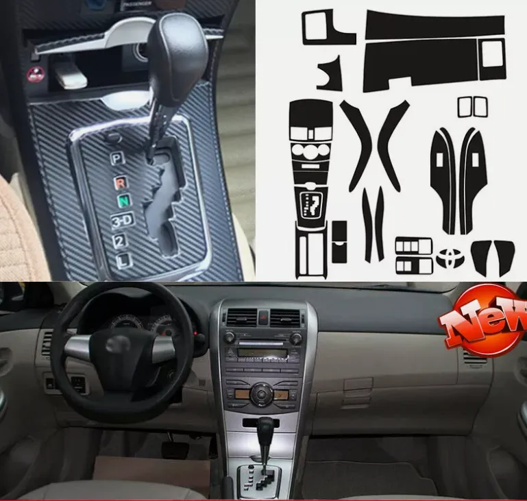 Car Interior Full Set Carbon Fiber Sticker Trims Suitable for Toyota Corolla 2007-2013