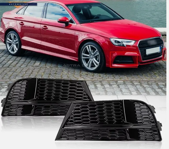 2X Front Bumper Fog Light Honeycomb Grill Cover for Audi A3 8V S-Line 2016-2020
