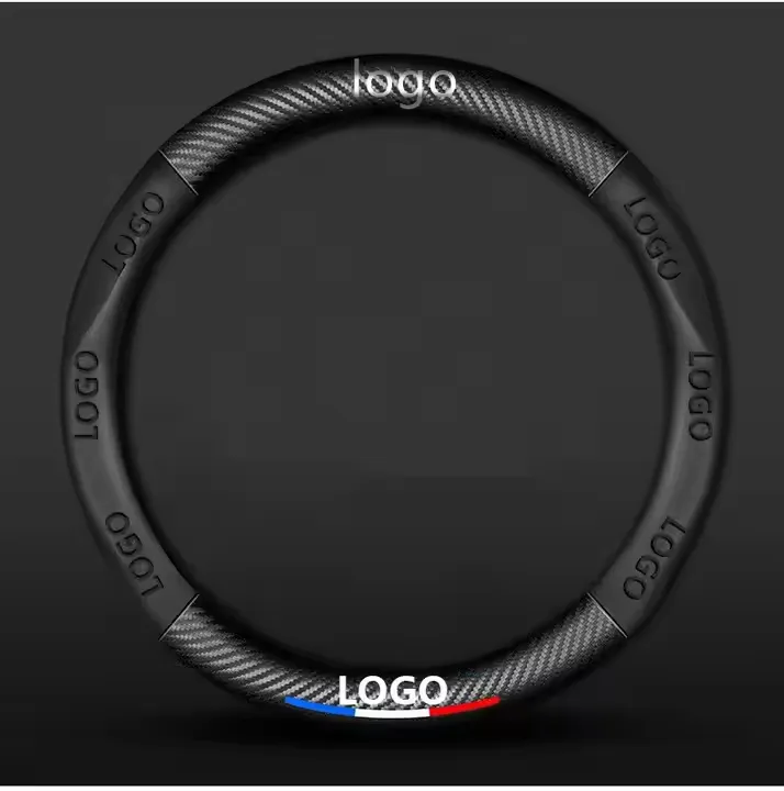 Custom logo carbon fiber leather universal car steering wheel covers for mercedes-benz bmw audi toyota honda nissan hyundai ford