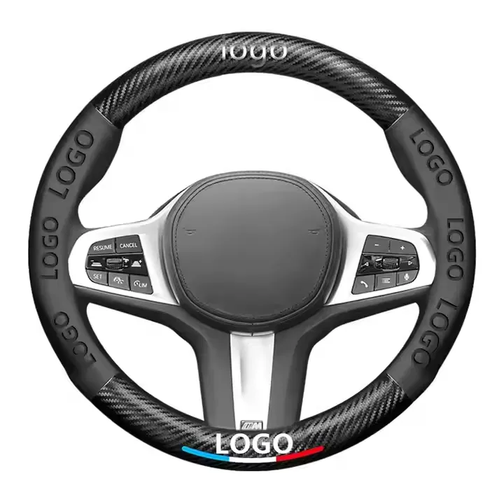 Custom logo carbon fiber leather universal car steering wheel covers for mercedes-benz bmw audi toyota honda nissan hyundai ford